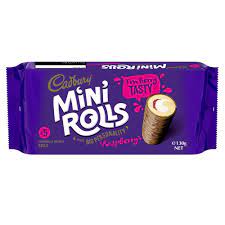 Cadbury Raspberry Mini Rolls 5's 142g (5oz) X 12